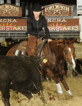 Stacie McDavid and Dmac Wise Guy led the first round of the Non-Pro Super Stakes. Hart Photography.